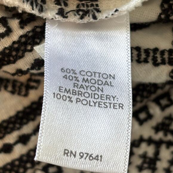 J. Jill Women's Small Ivory Black Embroidered Boho Bell Sleeve Tunic Top Shirt - Picture 4 of 11